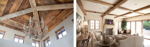 Reclaimed ceiling planks and box beams